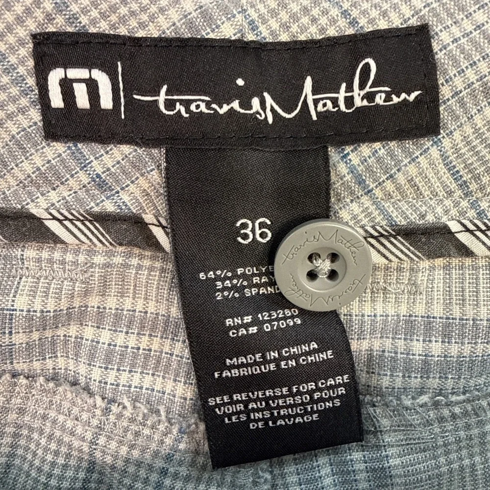 Travis Mathew Shorts Mens 36 Plaid GRAY  Chino Performance Stretch Golf